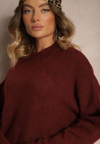 Renee - Bordowy Casualowy Sweter z Wełną Sassilae. Okazja: na co dzień. Kolor: czerwony. Materiał: wełna. Styl: casual