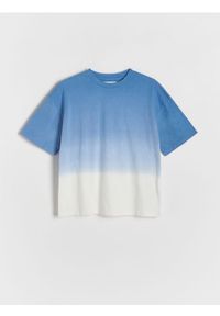 Reserved - Bawełniany t-shirt oversize - granatowy. Kolor: niebieski. Materiał: bawełna