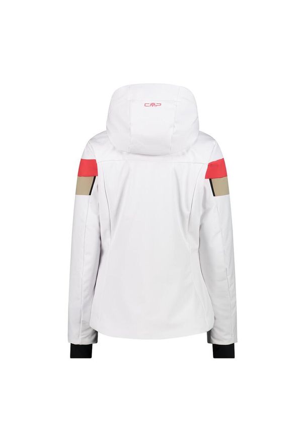 Kurtka damska narciarska CMP 34W4536. Typ kołnierza: kaptur. Kolor: biały. Materiał: softshell. Sezon: zima. Sport: narciarstwo