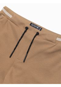 Ombre Clothing - Dzianinowe szorty męskie z ozdobną gumka w pasie - jasnobrązowe V4. Kolor: brązowy. Materiał: dzianina #3