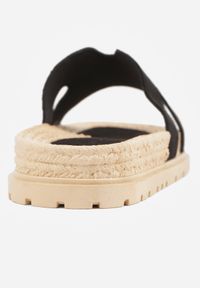 Renee - Czarne Klapki na Plecionej Platformie z Geometryczną Cholewką Elatea. Okazja: na co dzień. Kolor: czarny. Wzór: geometria. Obcas: na platformie. Styl: boho, wakacyjny, casual #2