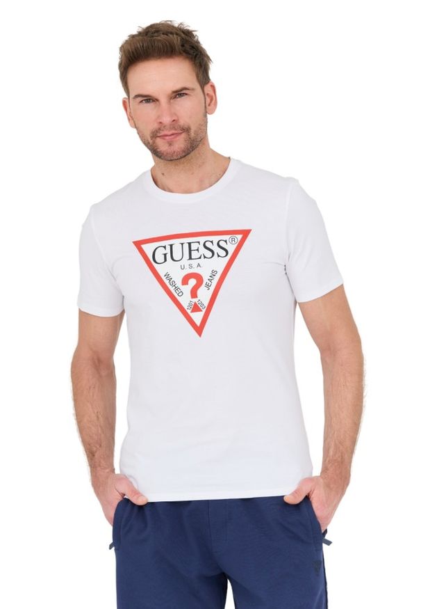 Guess - GUESS Biały męski t-shirt Original Logo Tee, Rozmiar XL. Kolor: biały