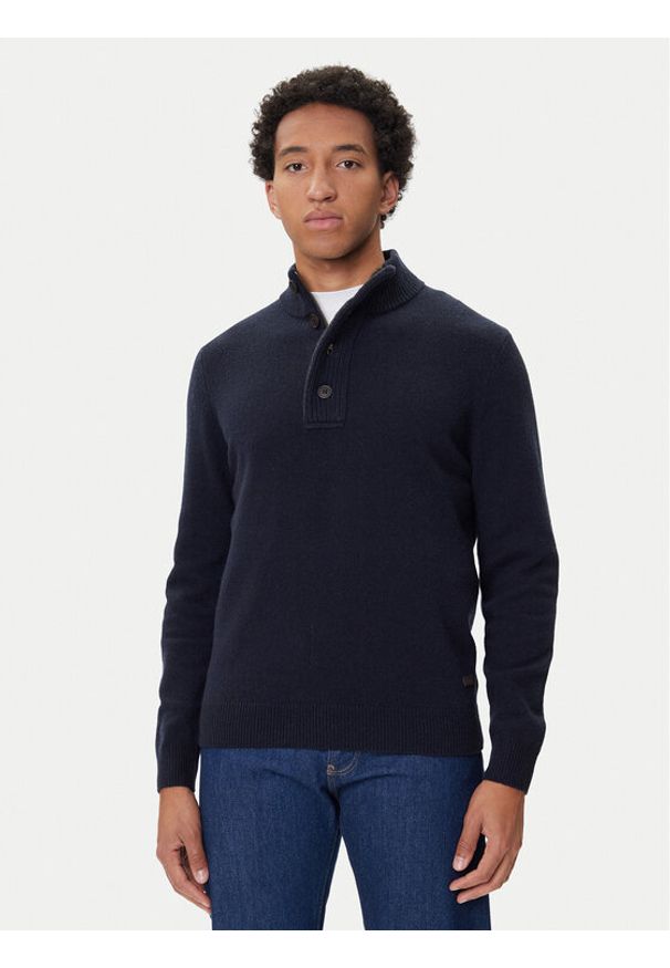 Barbour Sweter Patch Half Zip MKN0585NY91 Granatowy Regular Fit. Kolor: niebieski. Materiał: wełna