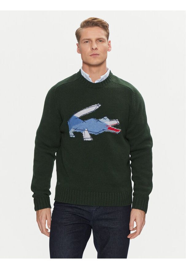 Lacoste Sweter AH3145 Zielony Classic Fit. Kolor: zielony. Materiał: wełna