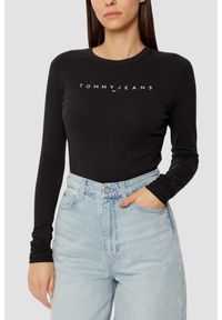 Tommy Jeans - TOMY JEANS Czarny damski longsleeve, Rozmiar S. Kolor: czarny. Długość rękawa: długi rękaw