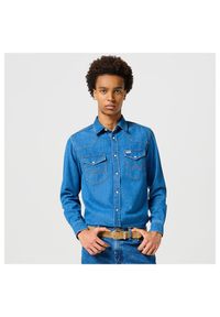 Wrangler - MĘSKA KOSZULA JEANSOWA WESTERN SHIRT MID STONE 112357215 W5B4014179. Materiał: jeans