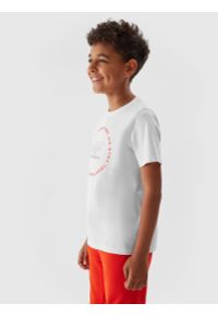 4f - T-shirt z bawełny organicznej chłopięcy. Kolor: biały. Materiał: bawełna. Wzór: nadruk #2