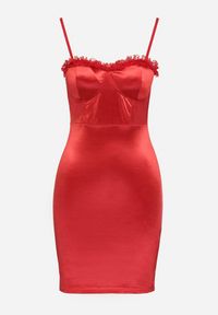 Born2be - Czerwona Sukienka z Koronką Ajos. Kolor: czerwony. Materiał: koronka. Długość rękawa: na ramiączkach. Wzór: koronka. Długość: mini #5