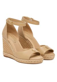 TOMMY HILFIGER - Tommy Hilfiger Espadryle Plate High Wedge Espad FW0FW09517 Beżowy jasny. Kolor: beżowy. Materiał: skóra #2
