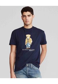 Ralph Lauren - RALPH LAUREN - Granatowa koszulka z misiem Polo. Typ kołnierza: polo. Kolor: niebieski. Materiał: jeans, bawełna. Wzór: kolorowy, nadruk. Sezon: lato. Styl: klasyczny #1