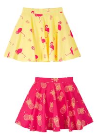 Spódnica dziewczęca (2 szt.) bonprix jasna limonka - różowy hibiskus. Kolor: żółty. Materiał: materiał, bawełna. Wzór: nadruk, aplikacja. Sezon: lato #3