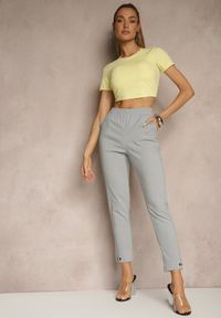 Renee - Szare Spodnie z Wiskozą High Waist i Ozdobnymi Napami Redaira. Okazja: na co dzień. Stan: podwyższony. Kolor: szary. Materiał: wiskoza. Wzór: aplikacja. Styl: sportowy, elegancki, casual