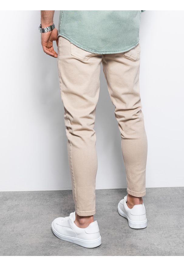 Ombre Clothing - Spodnie męskie jeansowe o kroju SLIM FIT P1058 - beżowe - XXL. Okazja: na co dzień. Kolor: beżowy. Materiał: jeans. Wzór: gładki. Styl: casual, elegancki, sportowy
