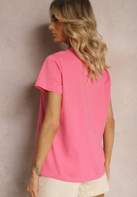 Renee - Różowy T-shirt Koszulka z Krótkim Rękawem z Bawełny Ozdobiona Nadrukiem Xanest. Okazja: na co dzień. Kolor: różowy. Materiał: bawełna. Długość rękawa: krótki rękaw. Długość: krótkie. Wzór: nadruk, aplikacja. Styl: casual #4