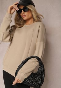 Renee - Beżowa Bawełniana Bluza z Łańcuszkiem Eleutia. Kolor: beżowy. Materiał: bawełna. Styl: klasyczny