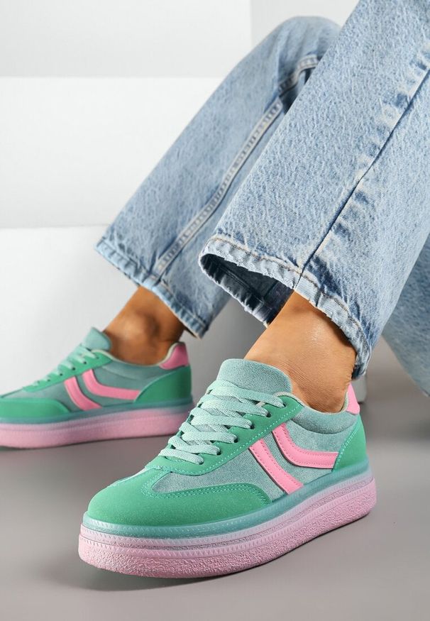 Born2be - Zielone Sneakersy w Stylu Klasycznych Tenisówek na Grubej Podeszwie Grelritia. Okazja: na co dzień. Kolor: zielony. Materiał: jeans