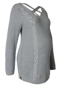 Długi sweter ciążowy bonprix szary melanż. Kolekcja: moda ciążowa. Kolor: szary. Materiał: materiał, bawełna, akryl. Długość: długie. Wzór: melanż #1