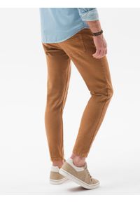 Ombre Clothing - Jeansowe spodnie męskie bez przetarć SLIM FIT - camel V10 OM-PADP-0148 - XXL. Okazja: na co dzień. Materiał: jeans. Wzór: gładki. Styl: casual, elegancki, sportowy