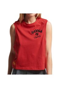 Koszulka turystyczna damska Superdry Vintage Collegiate. Kolor: czerwony. Materiał: bawełna