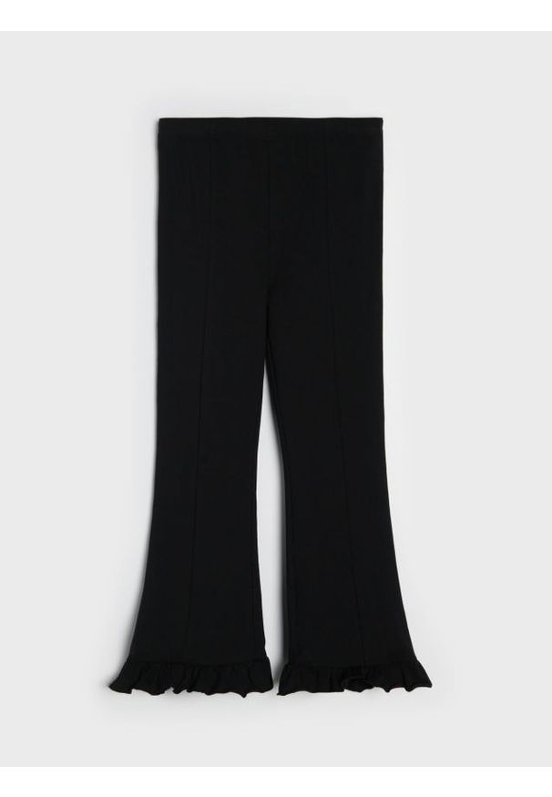 Sinsay - Legginsy flare z ozdobnymi falbankami - czarny. Kolor: czarny