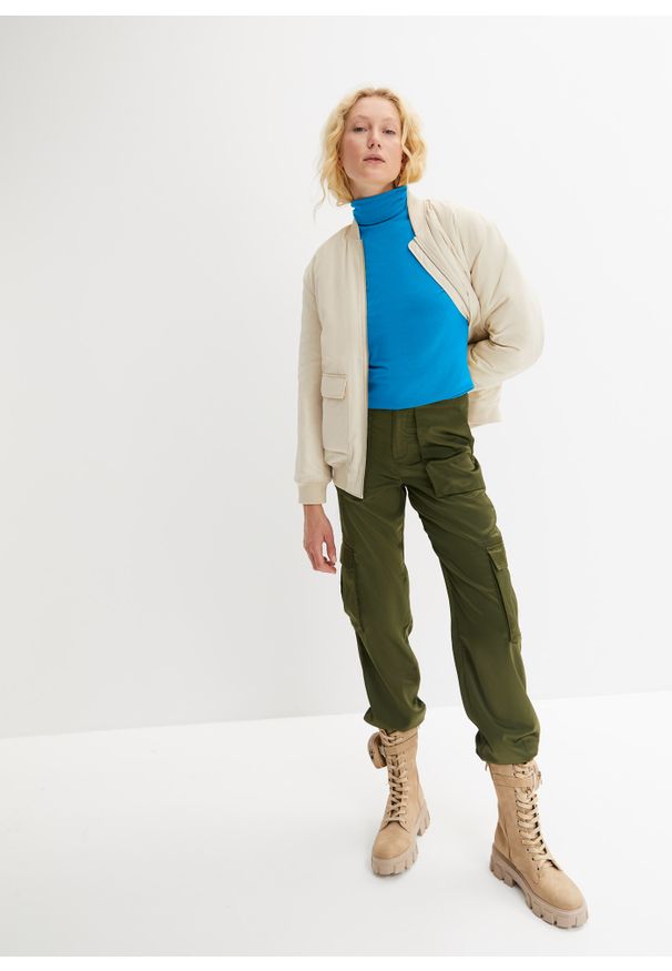 bonprix - Bluzka z długim rękawem i golfem. Typ kołnierza: golf. Kolor: niebieski. Materiał: bawełna. Długość rękawa: długi rękaw. Długość: długie