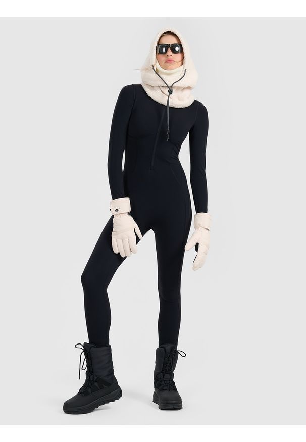 4f - 4F Kombinezon z długim rękawem damski - czarny L. Kolor: czarny. Materiał: materiał. Długość rękawa: długi rękaw. Długość: długie. Styl: sportowy