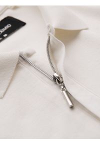 Ombre Clothing - Męska koszulka polo z dekoltem na zamek - biała V1 - Rozmiar: L. Okazja: na co dzień. Typ kołnierza: polo. Kolor: biały. Materiał: bawełna, elastan, dzianina. Styl: sportowy, casual, elegancki #3