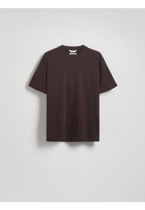 Reserved - Bawełniany t-shirt boxy - ciemnobrązowy. Kolor: brązowy. Materiał: bawełna