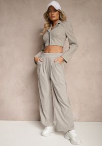 Renee - Jasnoszare Szerokie Spodnie z Bawełną High Waist Ozdobione Koronką Efandiela. Okazja: na co dzień, na imprezę. Stan: podwyższony. Kolor: szary. Materiał: bawełna, koronka. Długość: długie. Wzór: aplikacja, koronka. Styl: elegancki, casual #4