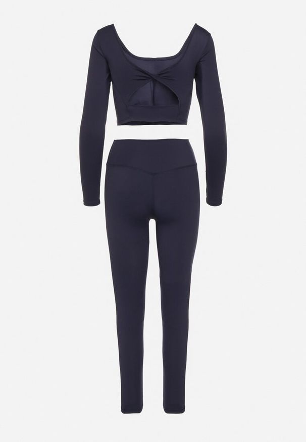 Born2be - Granatowy Komplet Sportowy Legginsy i Bluzka z Odkrytymi Plecami Dasalla. Kolor: niebieski