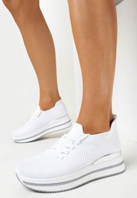 Born2be - Białe Buty Sportowe Afomia. Nosek buta: okrągły. Kolor: biały. Materiał: dzianina, materiał. Szerokość cholewki: normalna