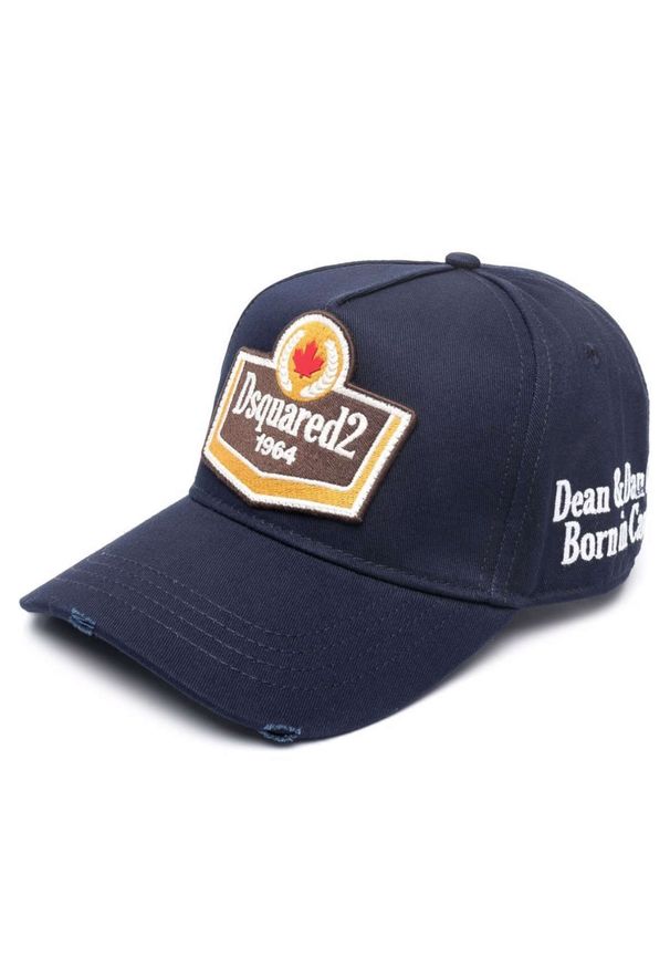 DSQUARED2 - Granatowa czapka z daszkiem. Kolor: niebieski. Wzór: aplikacja, napisy
