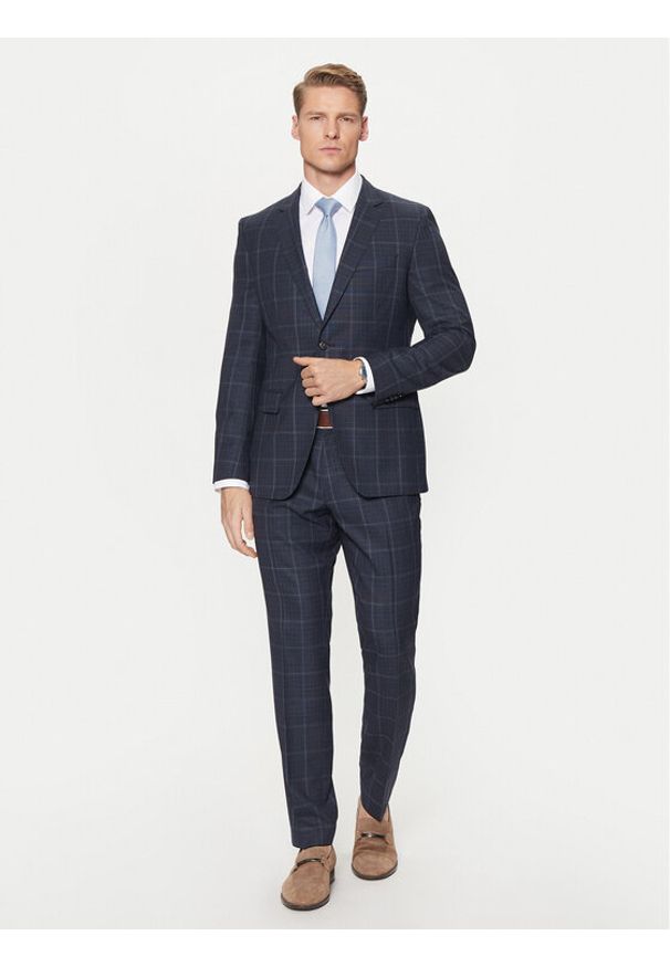 BOSS Garnitur H-Huge 50518097 Granatowy Slim Fit. Kolor: niebieski. Materiał: wełna