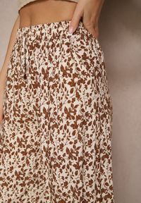 Renee - Brązowe Spodnie z Bawełny High Waist z Abstrakcyjnym Wzorem Lisathiela. Okazja: na co dzień. Stan: podwyższony. Kolor: brązowy. Materiał: bawełna. Styl: casual #5