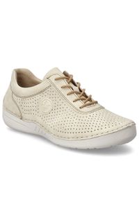 Skórzane półbuty damskie perforowane beżowe Rieker 52546-60. Kolor: beżowy. Materiał: skóra #1