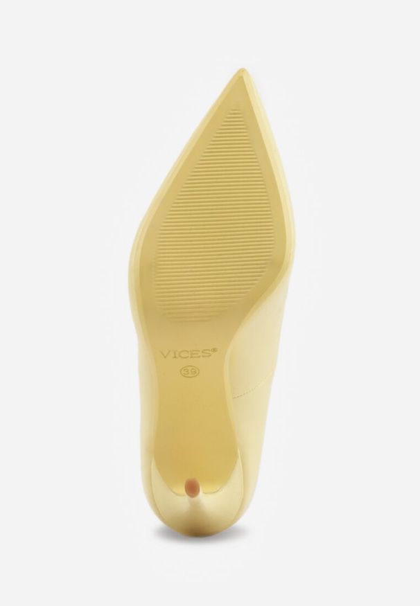 Renee - Żółte Gładkie Szpilki VICES w Klasycznym Stylu Temilis. Okazja: na imprezę, na co dzień. Kolor: żółty. Materiał: jeans. Wzór: gładki. Obcas: na szpilce. Styl: klasyczny. Wysokość obcasa: średni