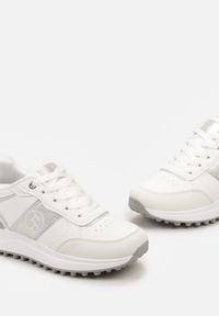 Renee - Białe Sznurowane Sneakersy z Brokatem i Siateczką na Grubej Podeszwie Leviria. Kolor: biały. Szerokość cholewki: normalna. Wzór: aplikacja #3