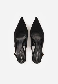 Born2be - Czarne Czółenka na Szpilce Typu Kaczuszka z Odkrytą Piętą Vetiena. Okazja: na co dzień. Zapięcie: sprzączka. Kolor: czarny. Materiał: jeans. Obcas: na szpilce. Styl: casual, elegancki, klasyczny, wizytowy #2