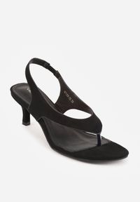 Born2be - Czarne Sandały VICES Typu Japonki na Kaczuszkowym Obcasie Sabrimis. Okazja: na co dzień. Kolor: czarny. Materiał: jeans. Obcas: na obcasie. Styl: casual, elegancki. Wysokość obcasa: średni #9