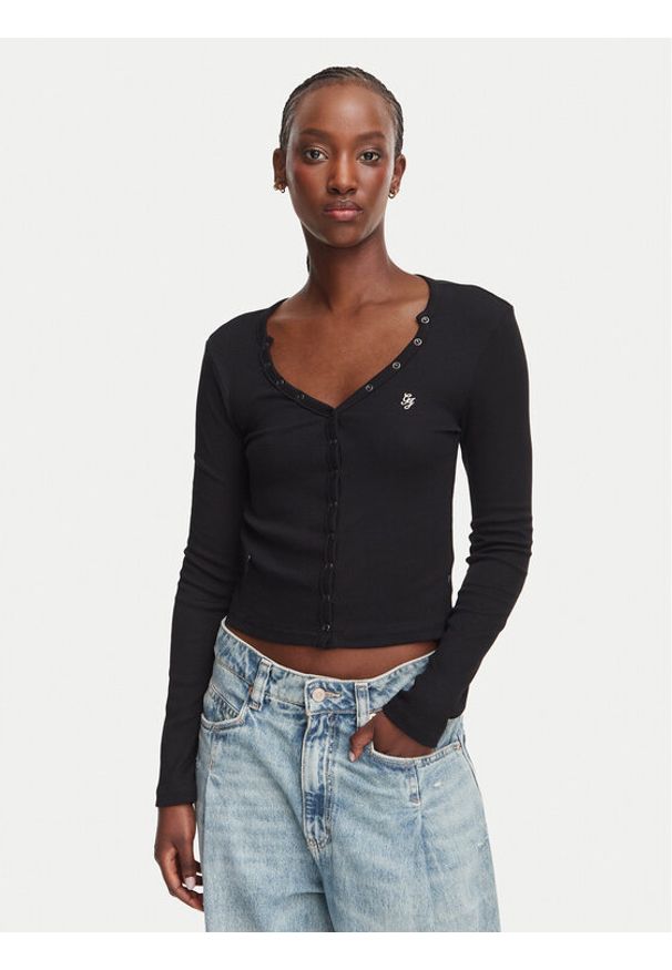 Guess Jeans Bluzka W6YP03 K3647 Czarny Slim Fit. Kolor: czarny. Materiał: bawełna