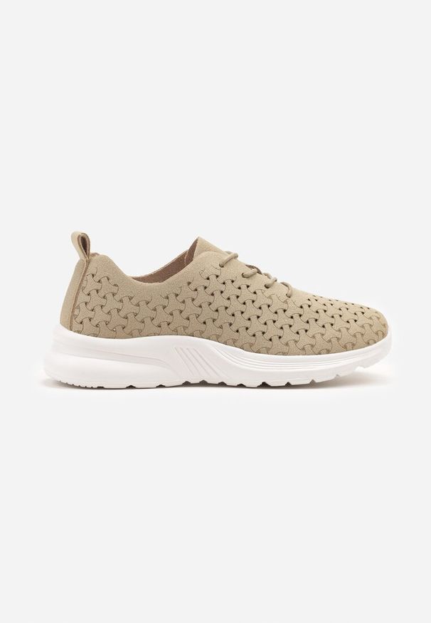 Born2be - Ciemnobeżowe Sneakersy z Ażurową Cholewką Uliravia. Okazja: na co dzień. Kolor: beżowy. Szerokość cholewki: normalna. Wzór: ażurowy