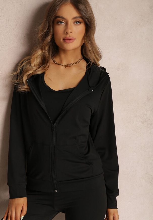 Renee - Czarny Komplet Dresowy 3-częściowy z Legginsami Bluzą i Topem Heri. Kolekcja: plus size. Kolor: czarny. Materiał: dresówka