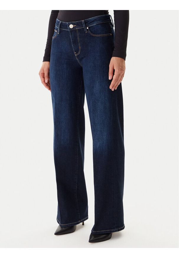 Guess Spodnie palazzo W5BA96 D4U54 Beżowy Wide Leg. Kolor: beżowy. Materiał: bawełna
