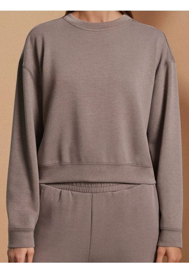 Sinsay - Bluza basic - brązowy. Kolor: brązowy. Materiał: wiskoza, dzianina