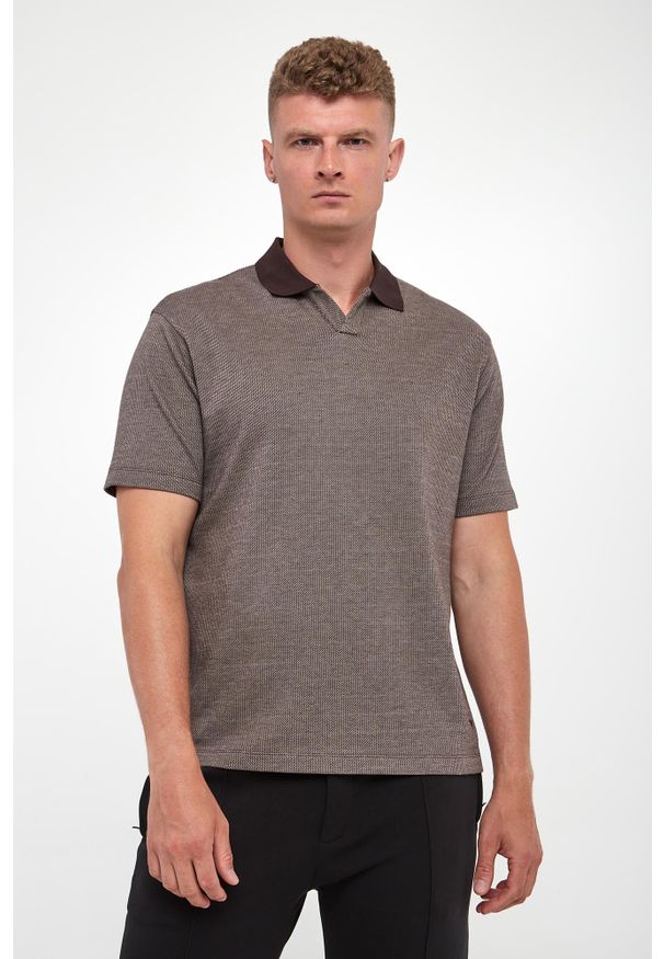 Emporio Armani - Polo męskie w jodełkę EMPORIO ARMANI. Typ kołnierza: polo. Wzór: jodełka