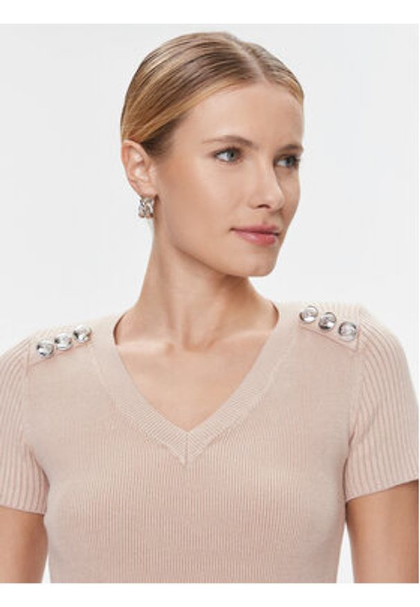 Marciano Guess Sweter Teti 4RGR11 5613Z Beżowy Regular Fit. Kolor: beżowy. Materiał: wiskoza