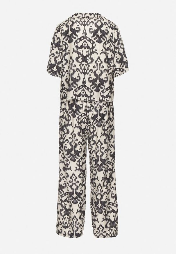 Born2be - Czarny Komplet z Wiskozy w Ornamentalny Wzór Koszula i Spodnie Evialirae. Kolor: czarny. Materiał: wiskoza