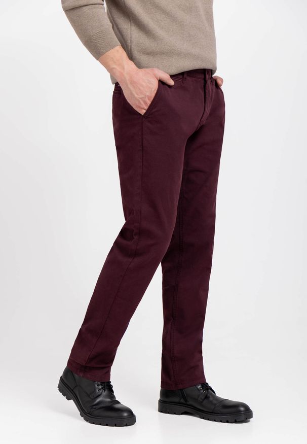 Volcano - Spodnie chinosy R-PARKS. Kolekcja: plus size. Kolor: czerwony. Materiał: tkanina, nubuk, materiał. Wzór: aplikacja, ze splotem. Styl: klasyczny
