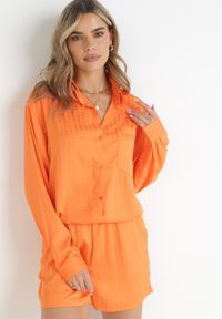 Born2be - Pomarańczowy Komplet 2-częściowy z Koszulą i Szortami Adelise. Kolor: pomarańczowy. Wzór: aplikacja #4