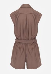 Born2be - Brązowy Bawełniano-Lniany Kombinezon Casual w Stylu Safari z Paskiem w Klamrą Cecis. Okazja: na co dzień. Kolor: brązowy. Materiał: len, bawełna. Długość: długie. Styl: casual #5
